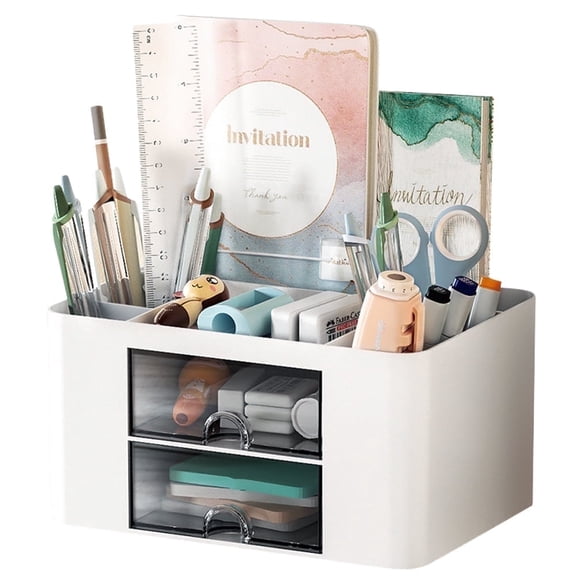 Youersen Desk Organizer with 2 Drawers, Desktop Organizer for Office Supplies and Desk, White
