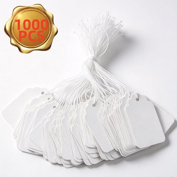 Youersen Price Tag Sticker with Hanging Strings for Jewelry, Clothing, and Gifts, 1000 Pcs White