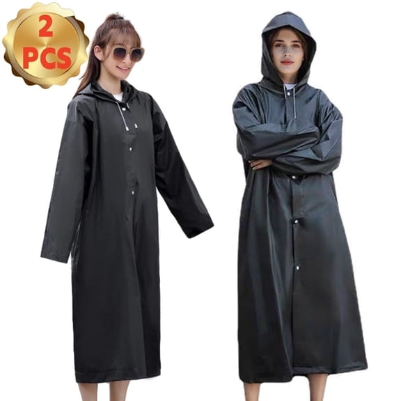 Youersen Rain Ponchos for Adults, Raincoat with Emergency Raincoats with Hood and Drawstring, EVA, 2-Pack