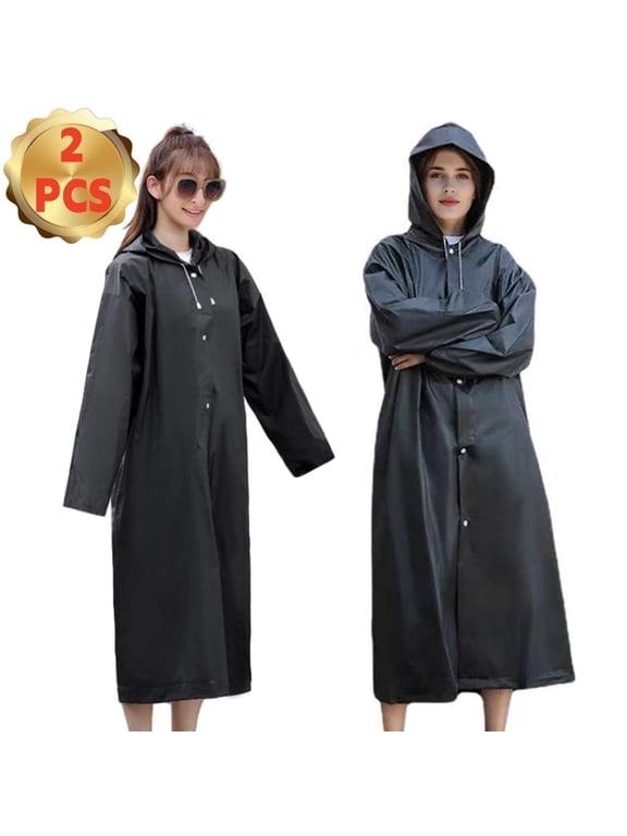 Rain Ponchos for Adults, Raincoat with Emergency Raincoats with Hood and Drawstring, EVA, 2-Pack