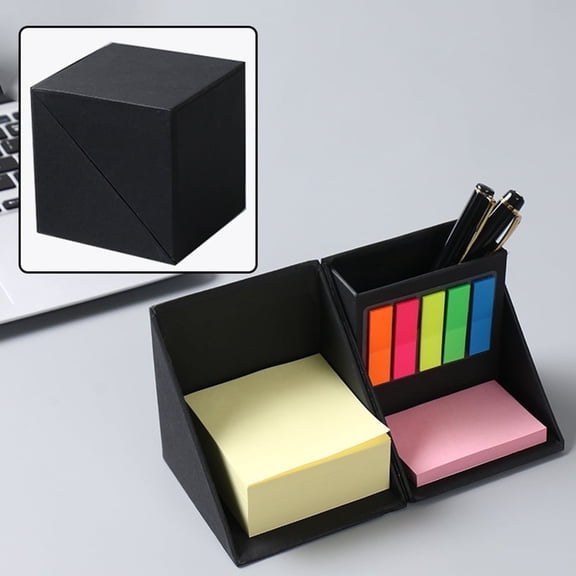 Bopika Sticky Note Holder with Multi-Color Self-Stick Notes Set for Desk Organizer, Office Storage, Black
