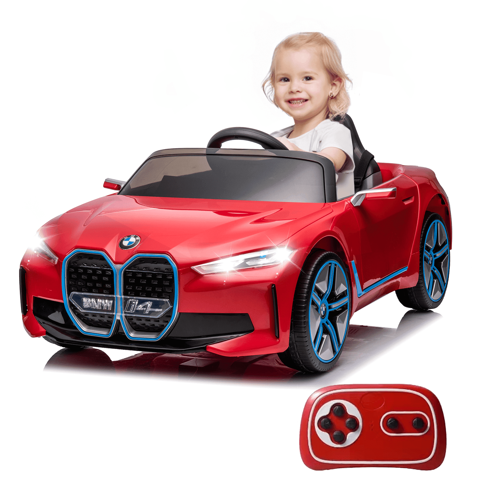 Bopilon Licensed BMW Kids Ride on Car with Remote Control, 12V Electric Vehicles Car for Toddlers to Drive, 3 Speeds, Bluetooth, Music, LED Light (Red)