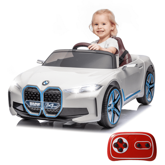 Bopilon Licensed BMW Kids Ride on Car with Remote Control, 12V Electric Vehicles Car for Toddlers to Drive, 3 Speeds, Bluetooth, Music, LED Light (White)