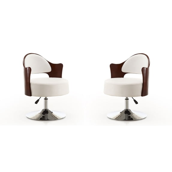 Bopper White and Polished Chrome Faux Leather Adjustable Height Swivel Accent Chair (Set of 2)