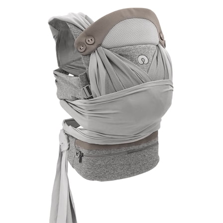 Boppy Baby Carrier—ComfyChic | Pearl Gray with Vegan Leather Accent and Waist Pocket| Hybrid Wrap | 4 Carrying Positions, 0m+ 8-35lbs | Soft Yoga-Inspired Fabric with Integrated Storage Pouch