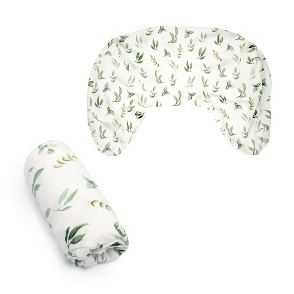 Boppy New Nursing Pillow Organic Cotton Cover, Green Leaves