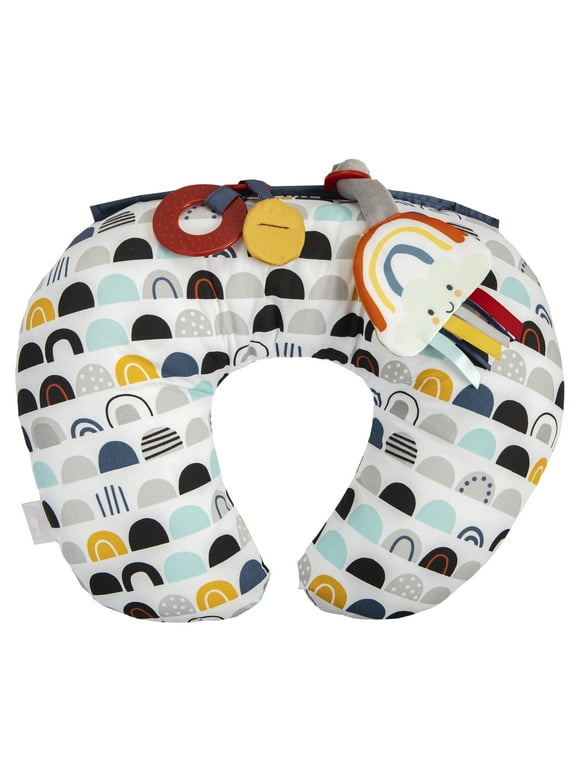 Boppy Tummy Time Prop, Black and White Modern Rainbows with Two Removable Toys, A Smaller Size for Comfortable Tummy Time, Attached Toys Encourage Neck and Shoulder Strength Building