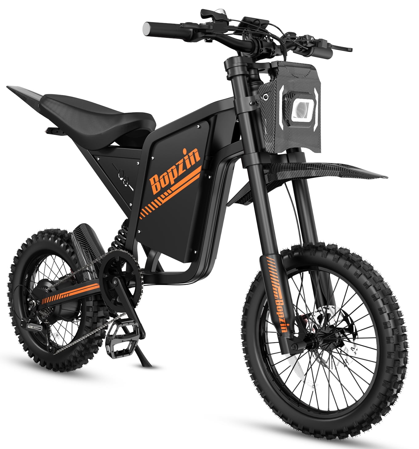Bopzin 2600W Off-Road Electric Dirt Bike for Teens & Petite Adults - 60V/23Ah Long Range, Smart Anti-Theft Alarm, 14"x3.0" & 12"x3.0" Pro Off-Road Tires, High-Performance Compact eMotorcycle UL2849