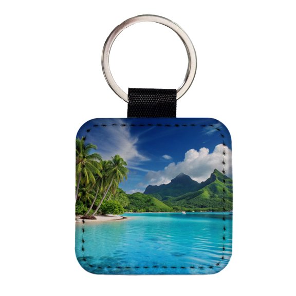 Bora Bora French Polynesia Beautiful Ocean Beach Faux Leather Square Keychain
