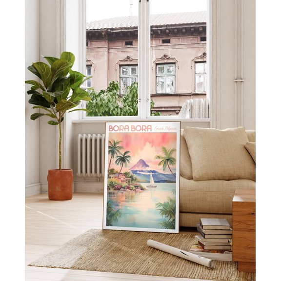 Bora Bora French Polynesia Tropical Pastel Travel Poster, Unframed Size 12x18