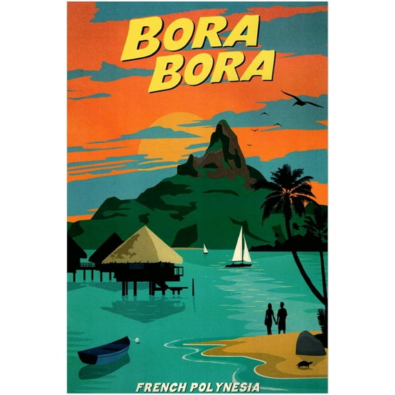 Bora Bora - French Polynesia - Vintage Travel Poster (8x12Inches(US/CANonly))