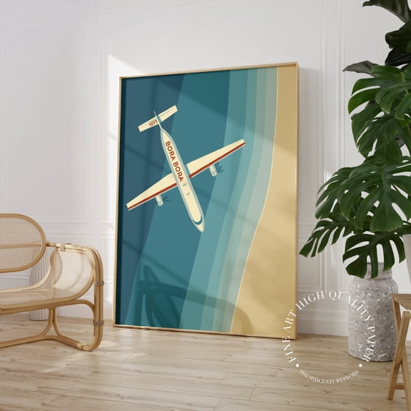 Bora Bora Travel Poster Minimalist Mid Century Modern Art Retro Coastal Wall Decor Tahiti Vacation Print Wall Art, Modern Wall Decor, 8x12 UNFRAMED