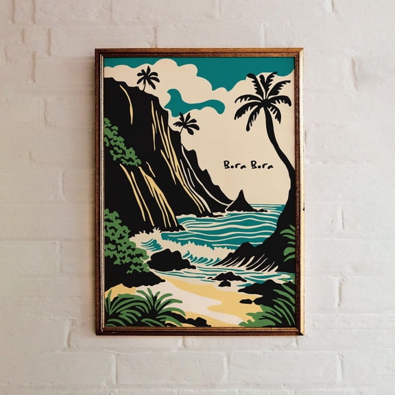 Bora Bora Travel Poster Retro Tropical Island Art, Unframed Paper Poster 8x10in