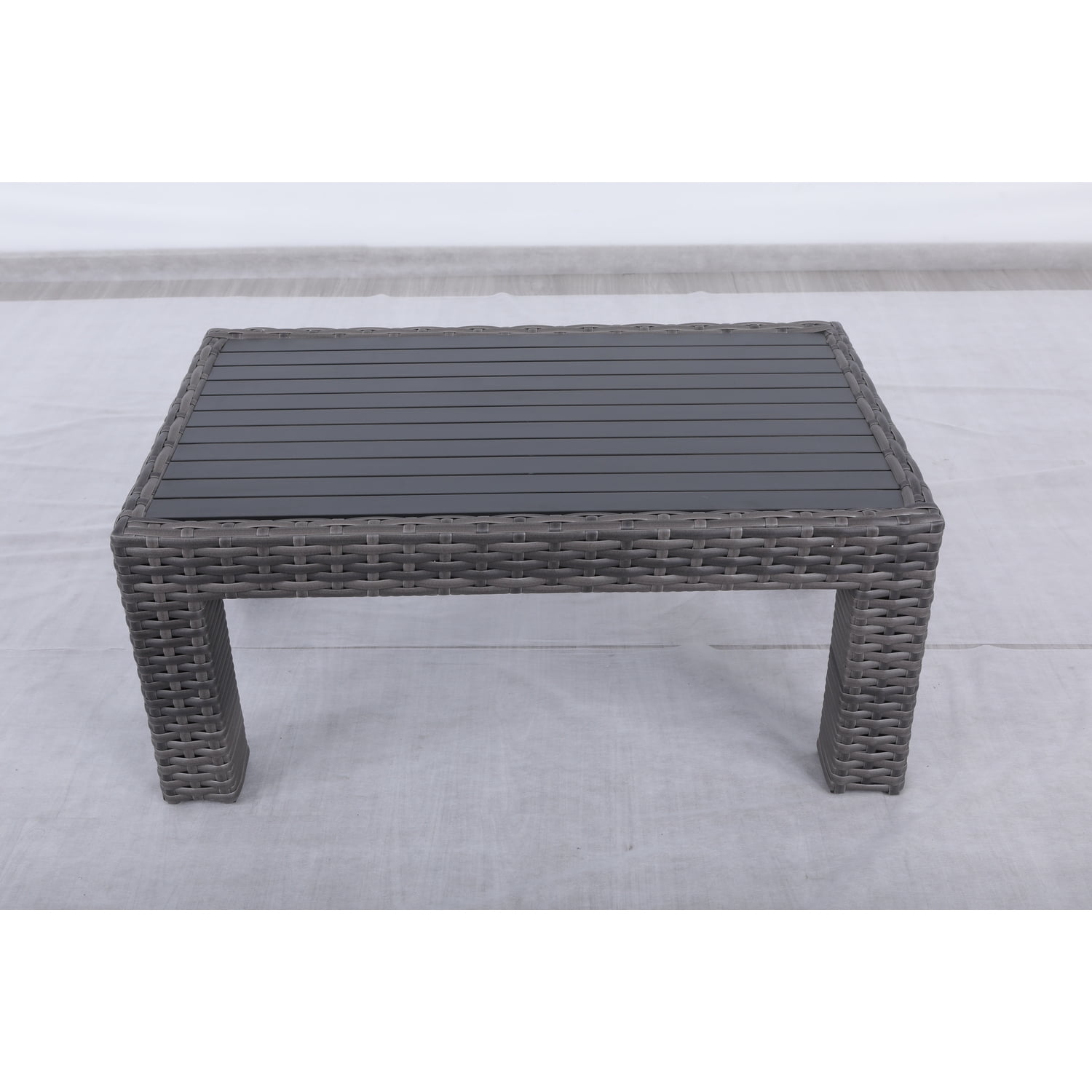Two-Tone Dark Gray/Light Gray Wicker Rectangle Coffee Table