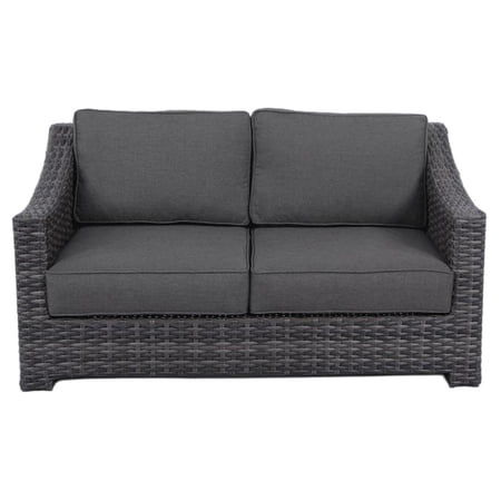 Bora Bora Two-Tone Wicker Rattan Loveseat in Charcoal Cushion