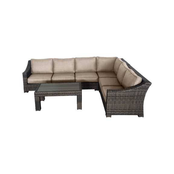 Bora Bora Two-Tone Wicker Sectional Set in Wheat Cushion