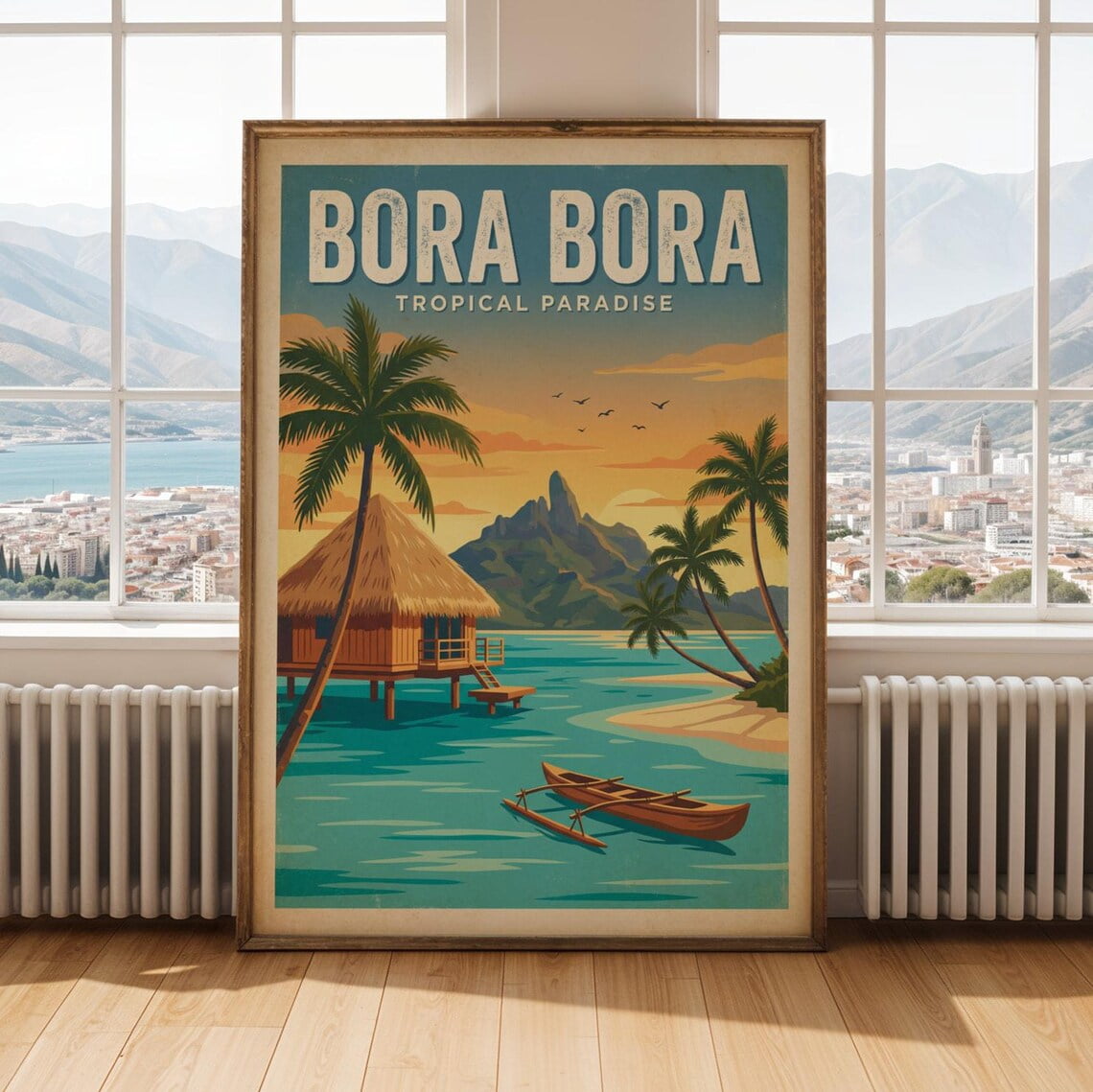 Men Health Vector Bora Bora Wall Art Print, Teal Deep Blue Retro Vector Travel Art ...