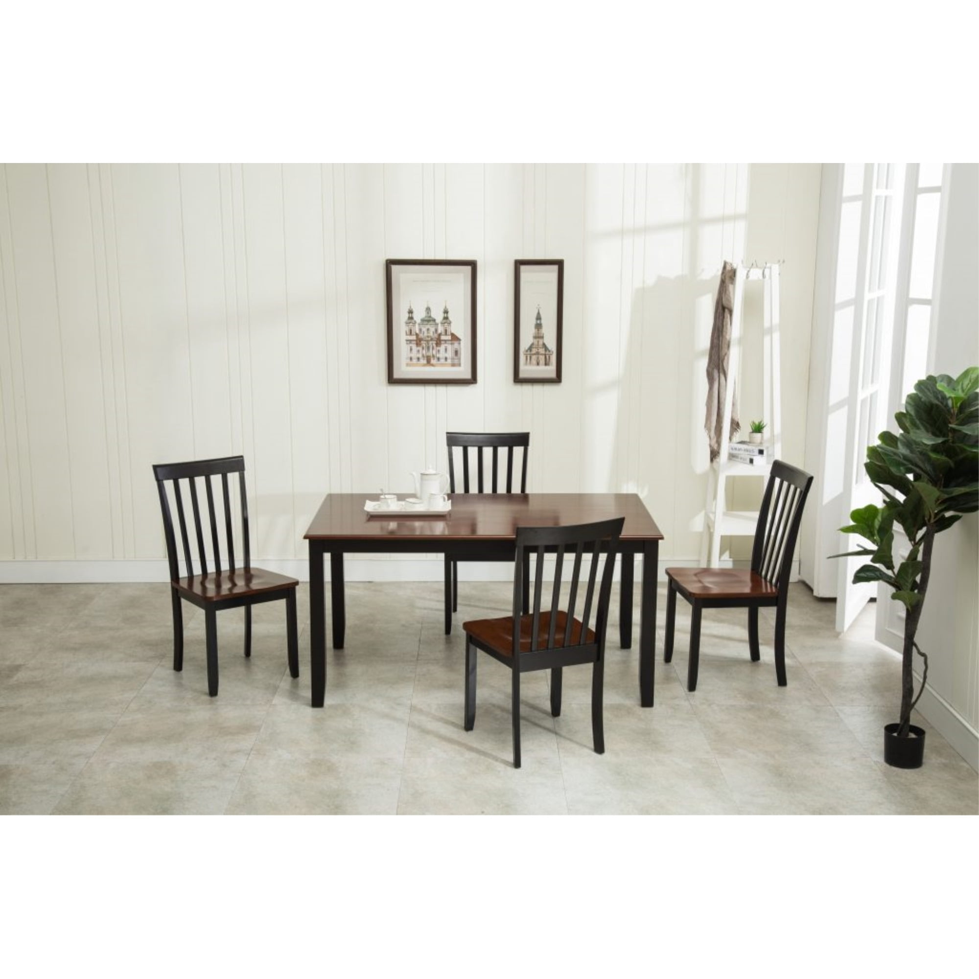 Boraam Bloomington Esszimmerstuhl Set | 2 Stück Schwarz/Kirschrot | Massivholz & Konturierter Sitz