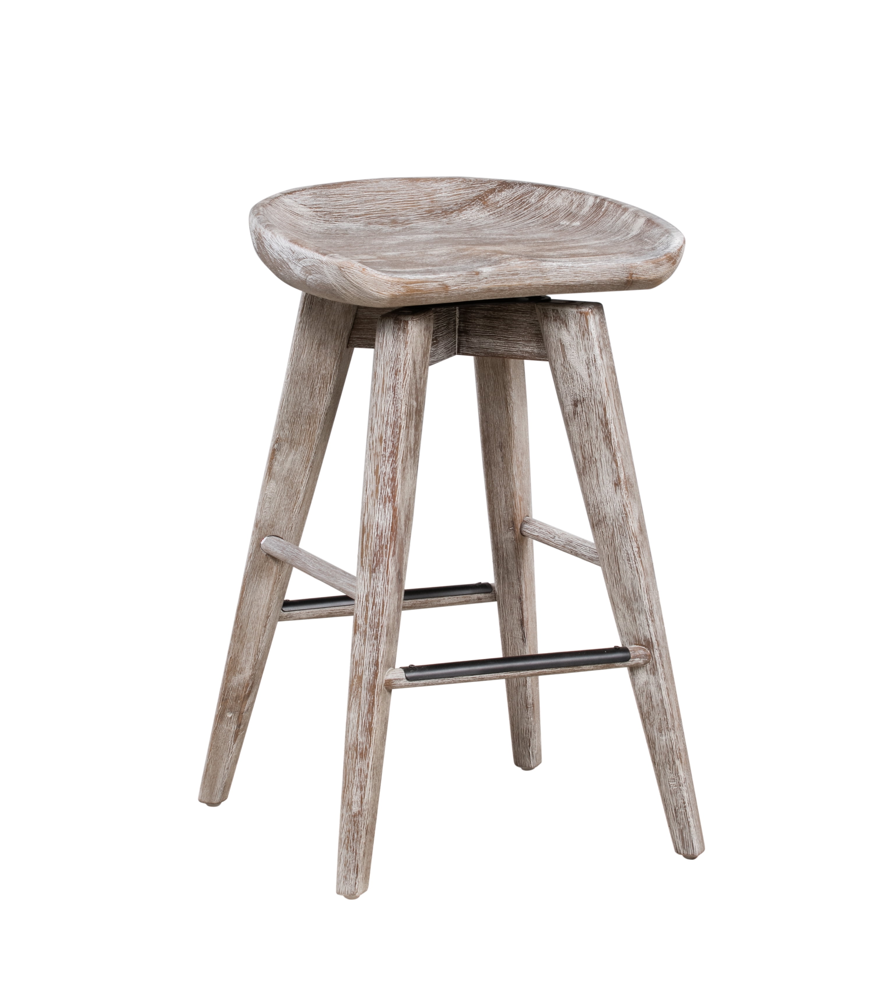 Barnwood Wire-Brush Swivel Backless Counter Stool, 29" Height