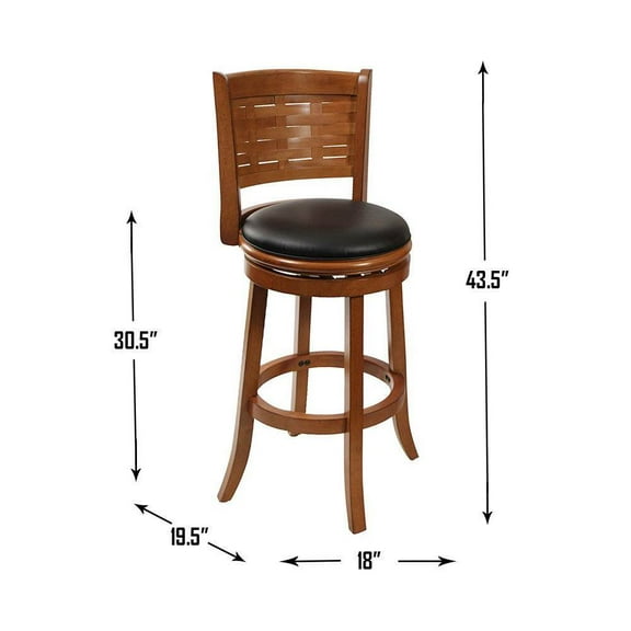 Boraam Sumatra 29in. High Back Swivel Wood Bar Stool - Brush Oak Finish