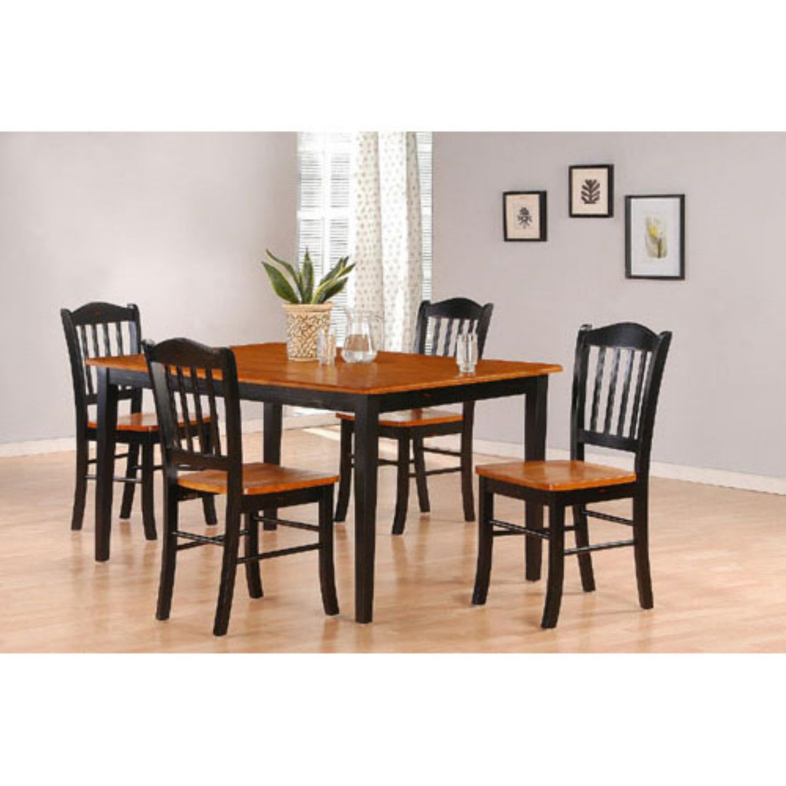 Black and Oak Shaker 5-Piece Solid Wood Dining Set