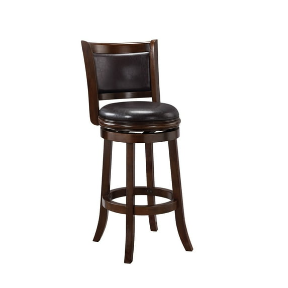 Boraam Augusta 29-inch High Back Swivel Wood Bar Stool, Cappuccino Finish and Brown Faux Leather