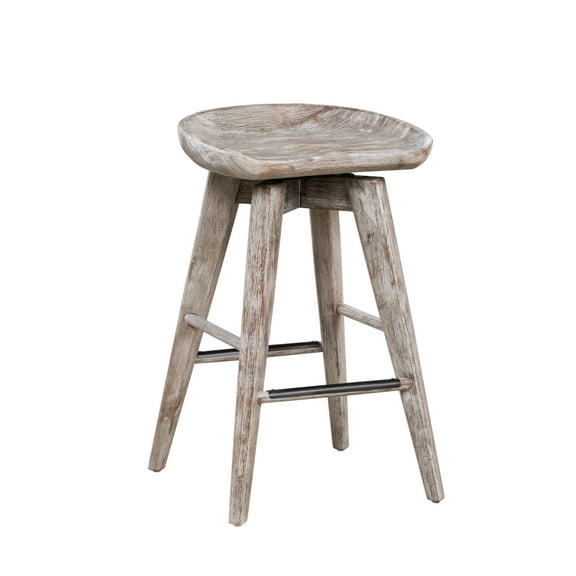 Boraam Bali 24" Backless Swivel Wood Counter Stool, Barnwood Wire-Brush Finish