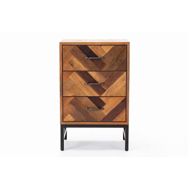 Benton Natural Oak Wood Chevron Pattern 3-Drawer Nightstand