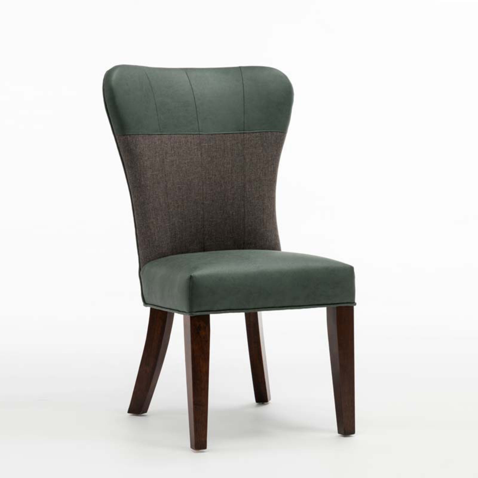 Transitional Upholstered Faux Leather & Wood Side Chair in Green/Gray