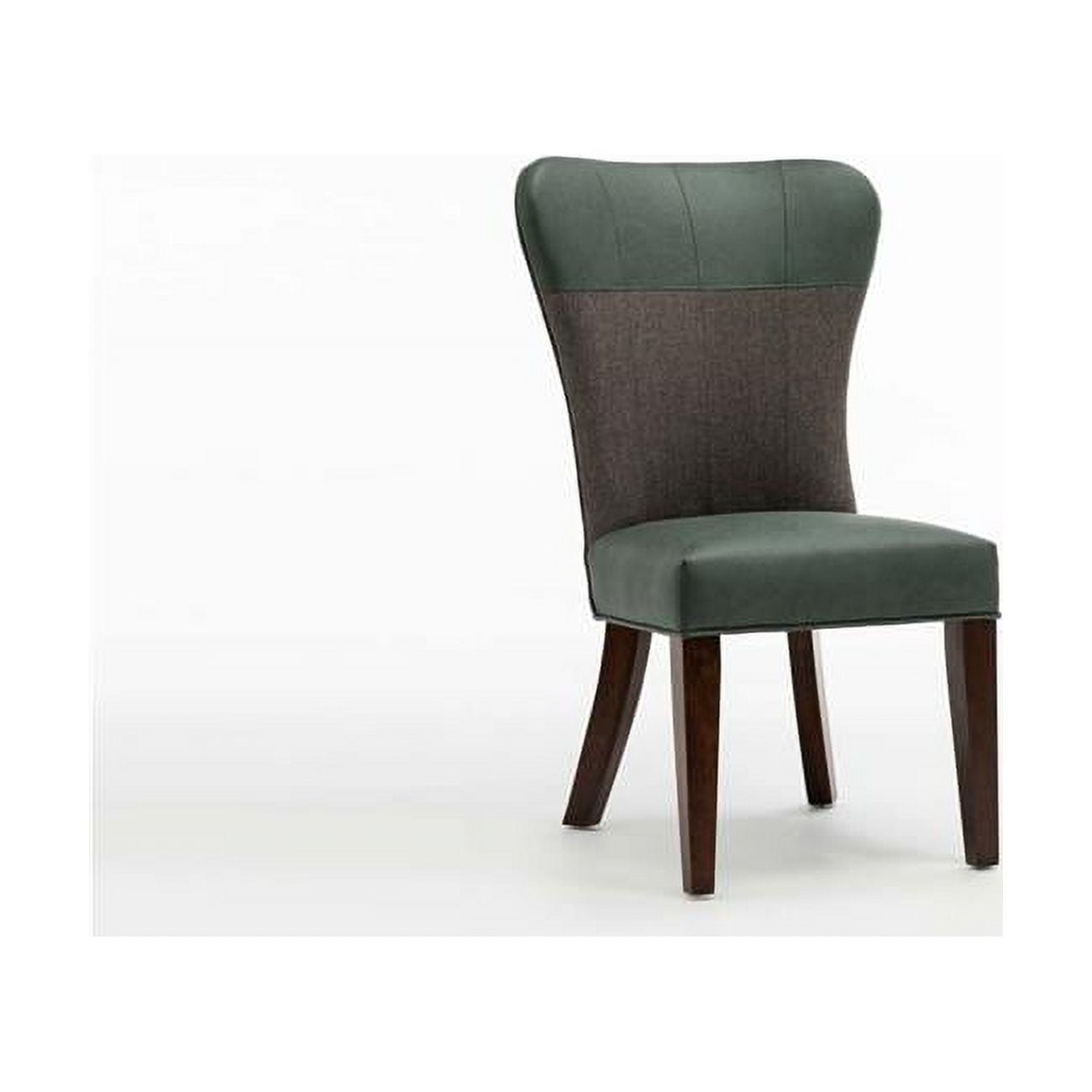 Transitional Upholstered Faux Leather & Wood Side Chair in Green/Gray