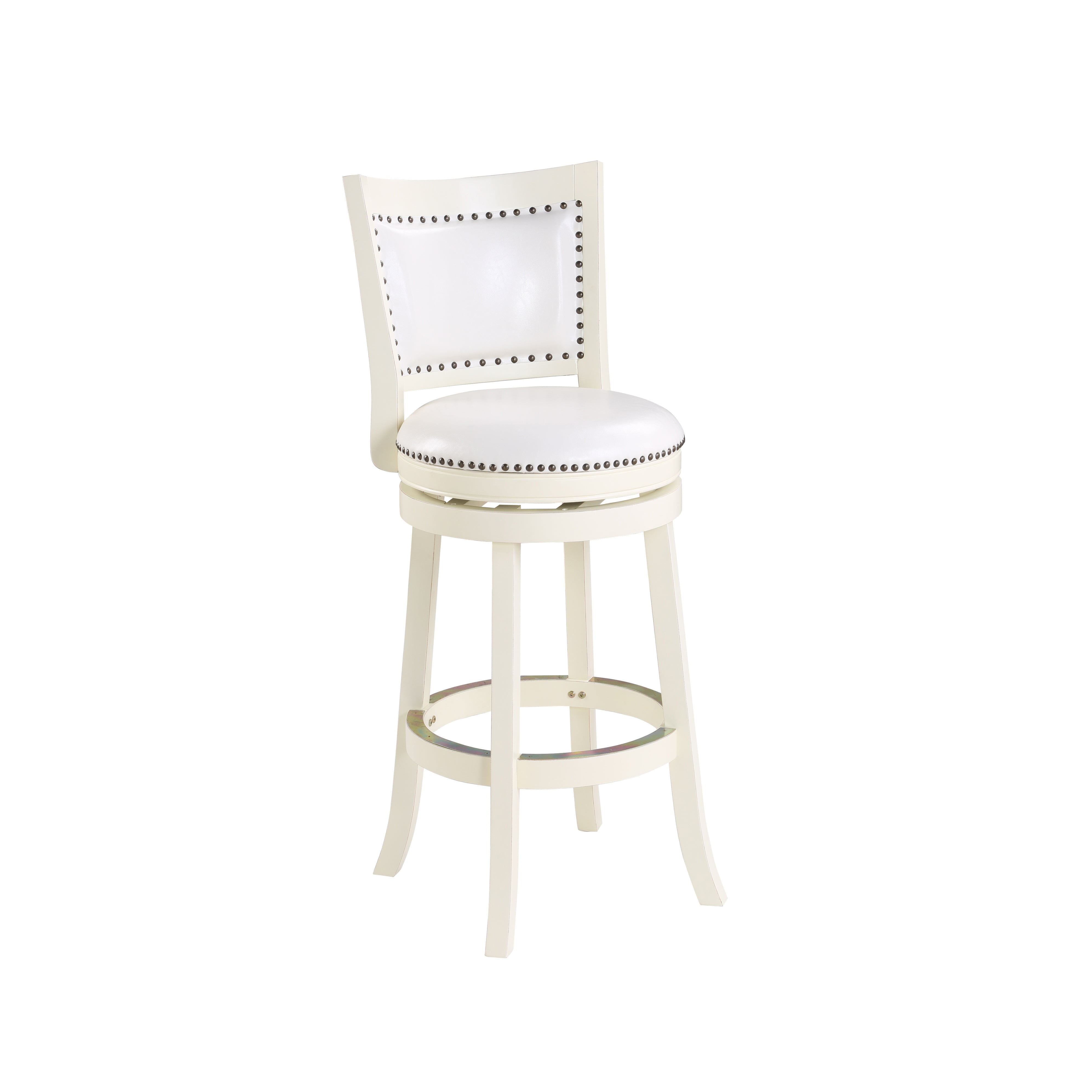 Elegant Traditional White Leather Swivel Bar Stool with Brass Nailhead Trim