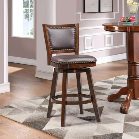 Boraam Broadmoor 29in. High Back Swivel Wood Bar Stool, Cappuccino Finish