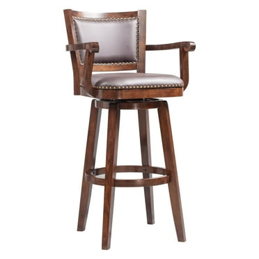Boraam Broadmoor 35in. High Back Swivel Wood Kitchen Bar Stool with Arms, Cappuccino Finish
