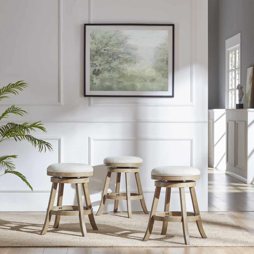 24" Driftwood Backless Swivel Counter Stool with Linen Seat