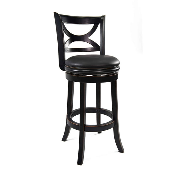 Boraam Florence Bar Height High Back Swivel Wood Kitchen Bar Stool, Distressed Black Finish