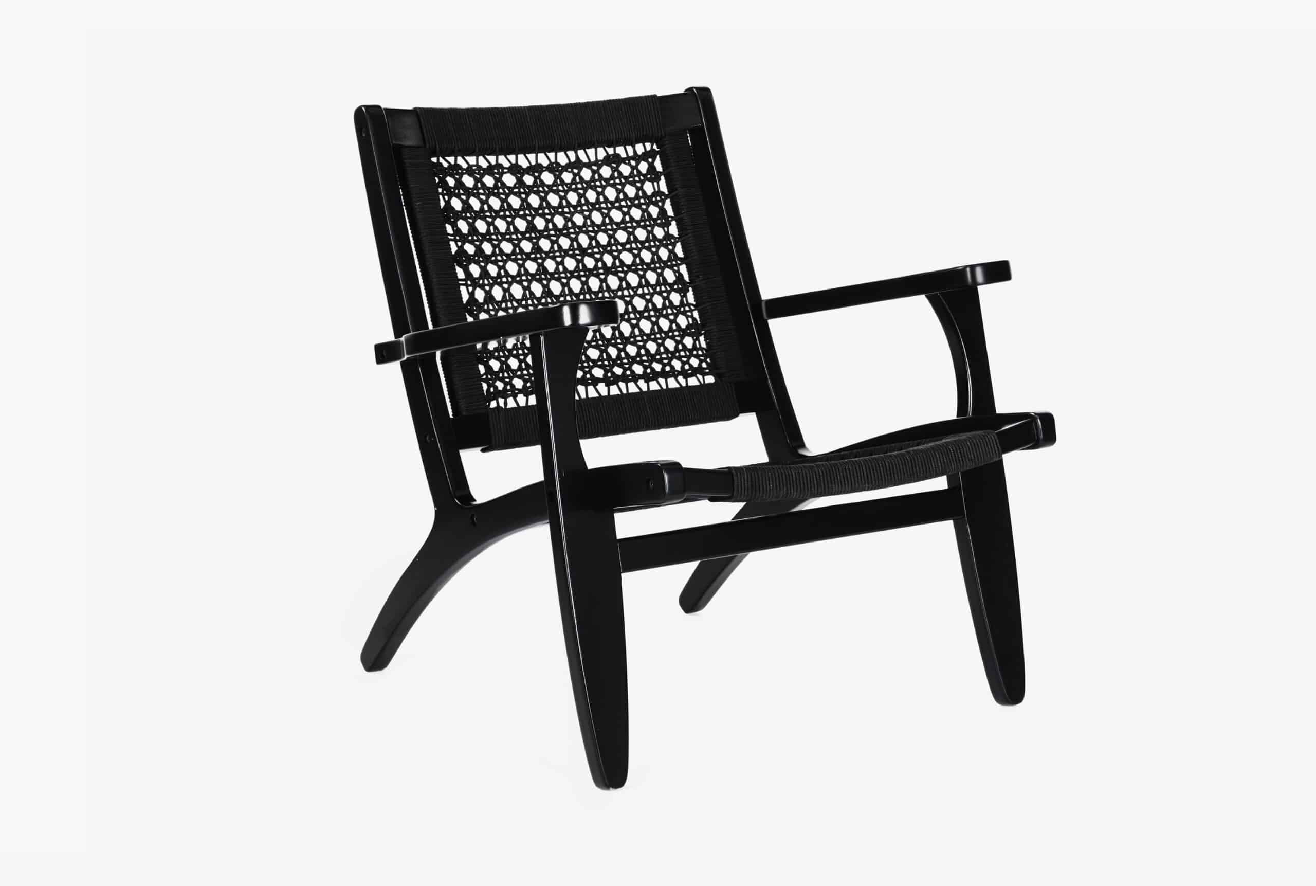 Black Hexagon Woven Rope and Wood Accent Chair