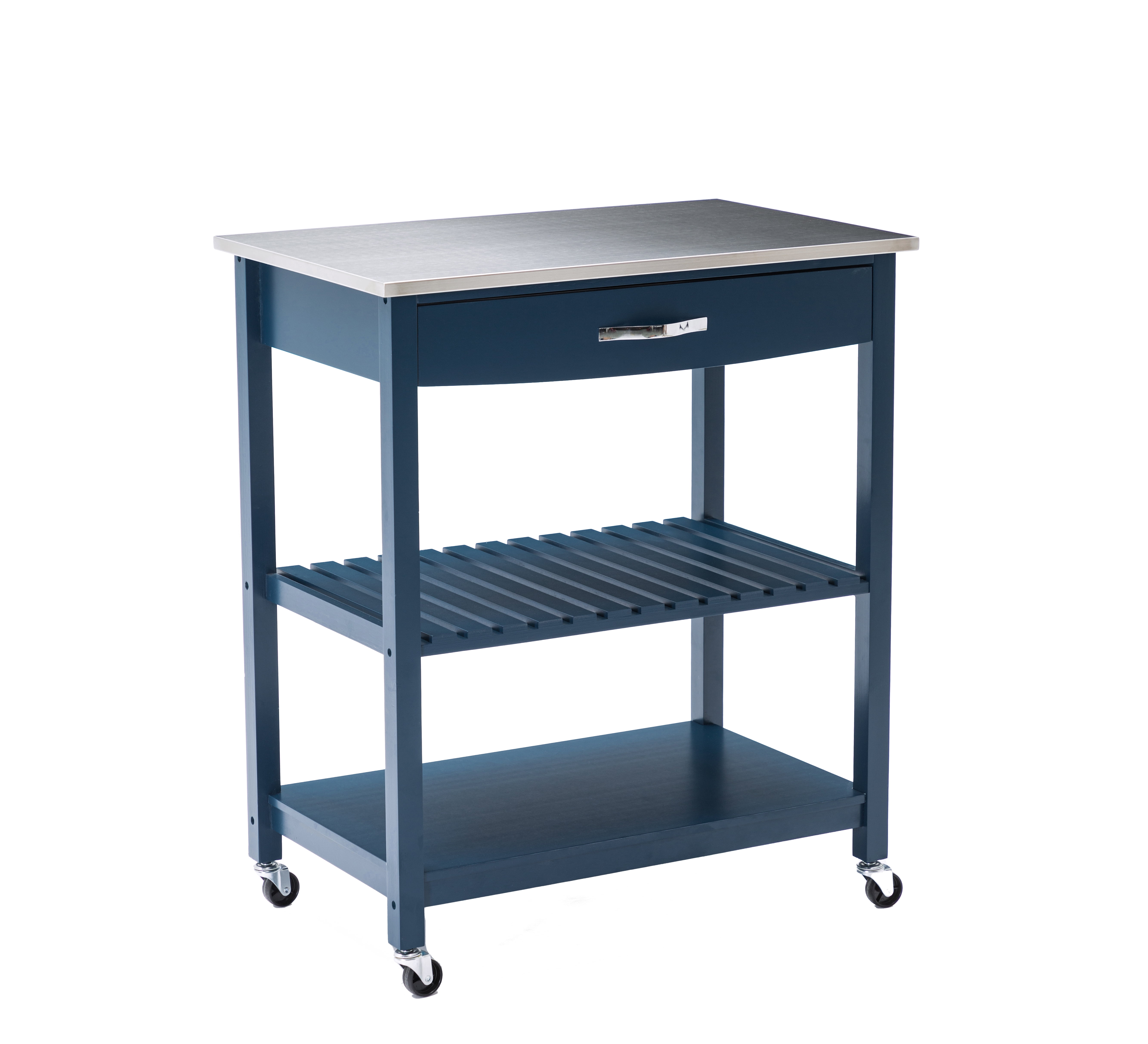 Navy Blue Stainless Steel Top Kitchen Cart with Storage
