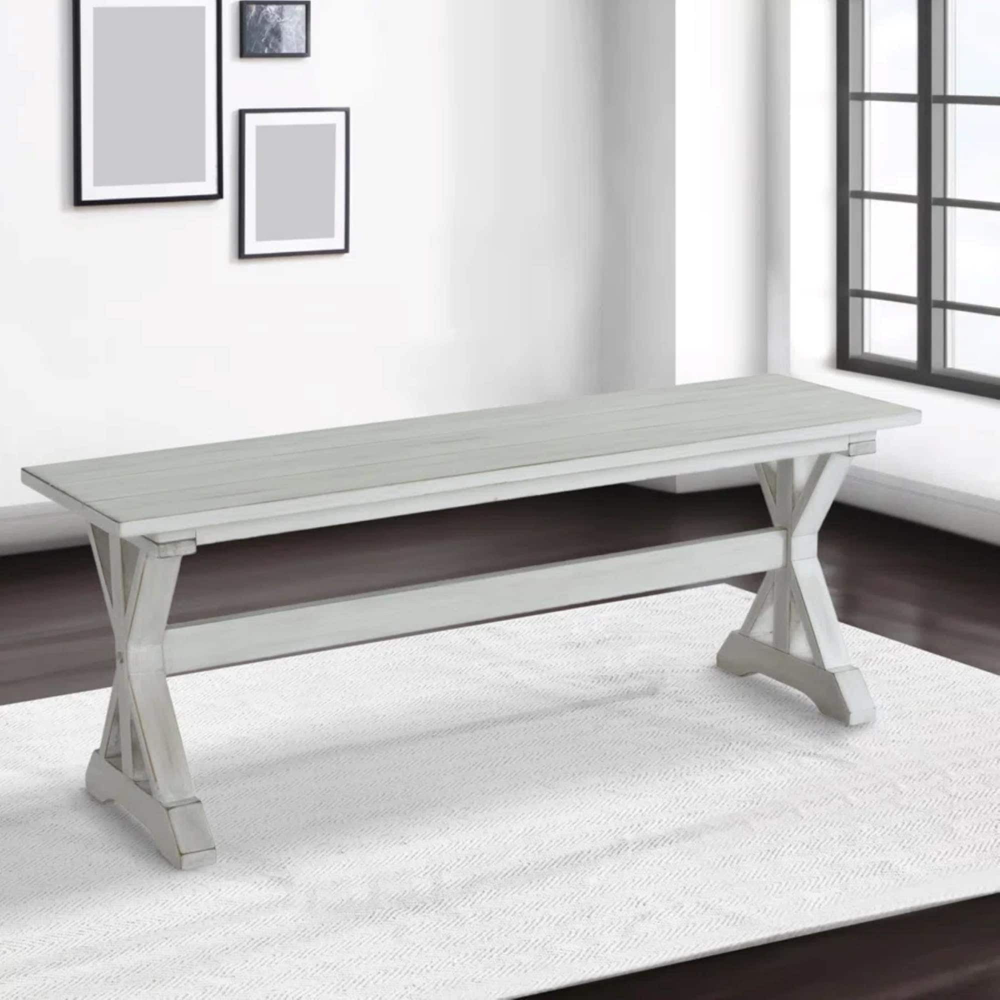 Jamestown Antique White Solid Wood & MDF Farmhouse Dining Bench