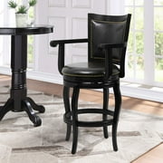 Boraam Jones 29in. High Back Swivel Wood Bar Stool with Arms - Black Finish
