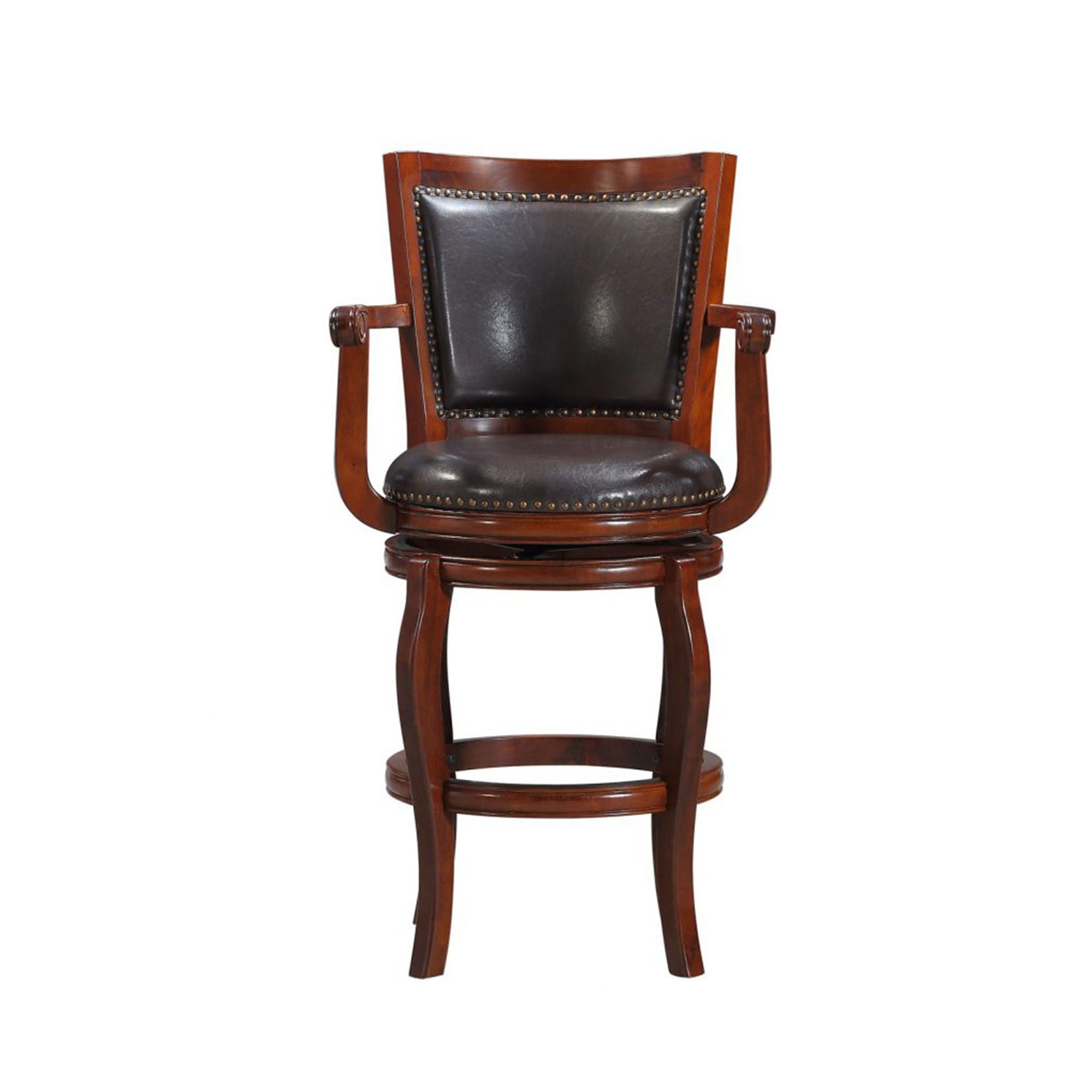 Boraam Jones 29in. High Back Swivel Wood Bar Stool with Arms Brown