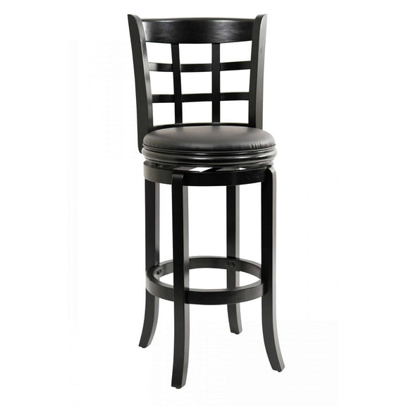 Boraam Kyoto 29 Inch High Back Swivel Wood Bar Stool with Black Faux Leather Seat