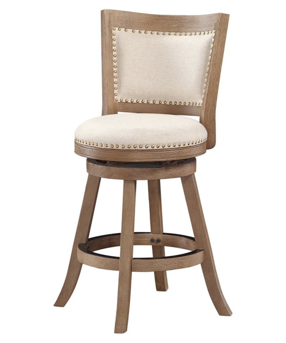 Boraam Melrose Counter Height Swivel Wood Kitchen Bar Stool - Driftwood Wire-Brush & Ivory