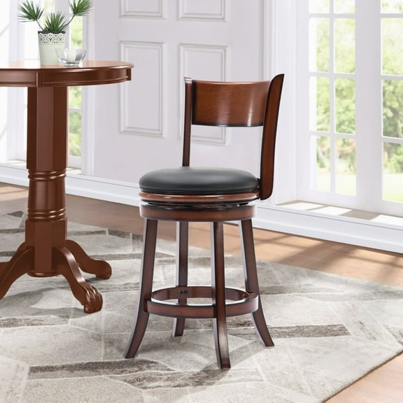 Boraam Palmetto 24in. High Open Back Swivel Wood Counter Stool, Brandy Finish
