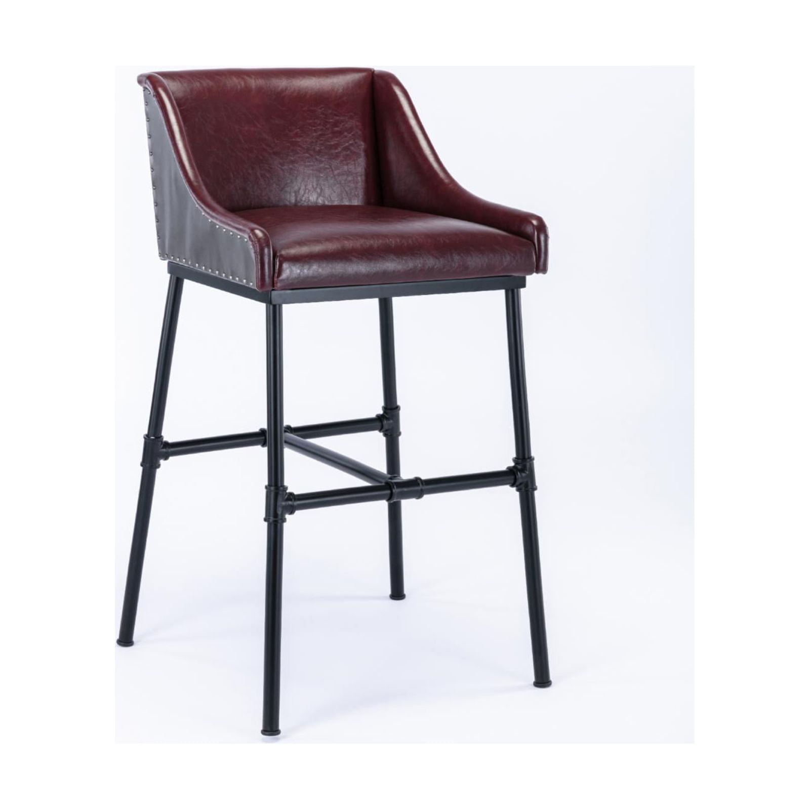 Boraam Parlor Adjustable Height Faux Leather Bar Stool, Burgundy