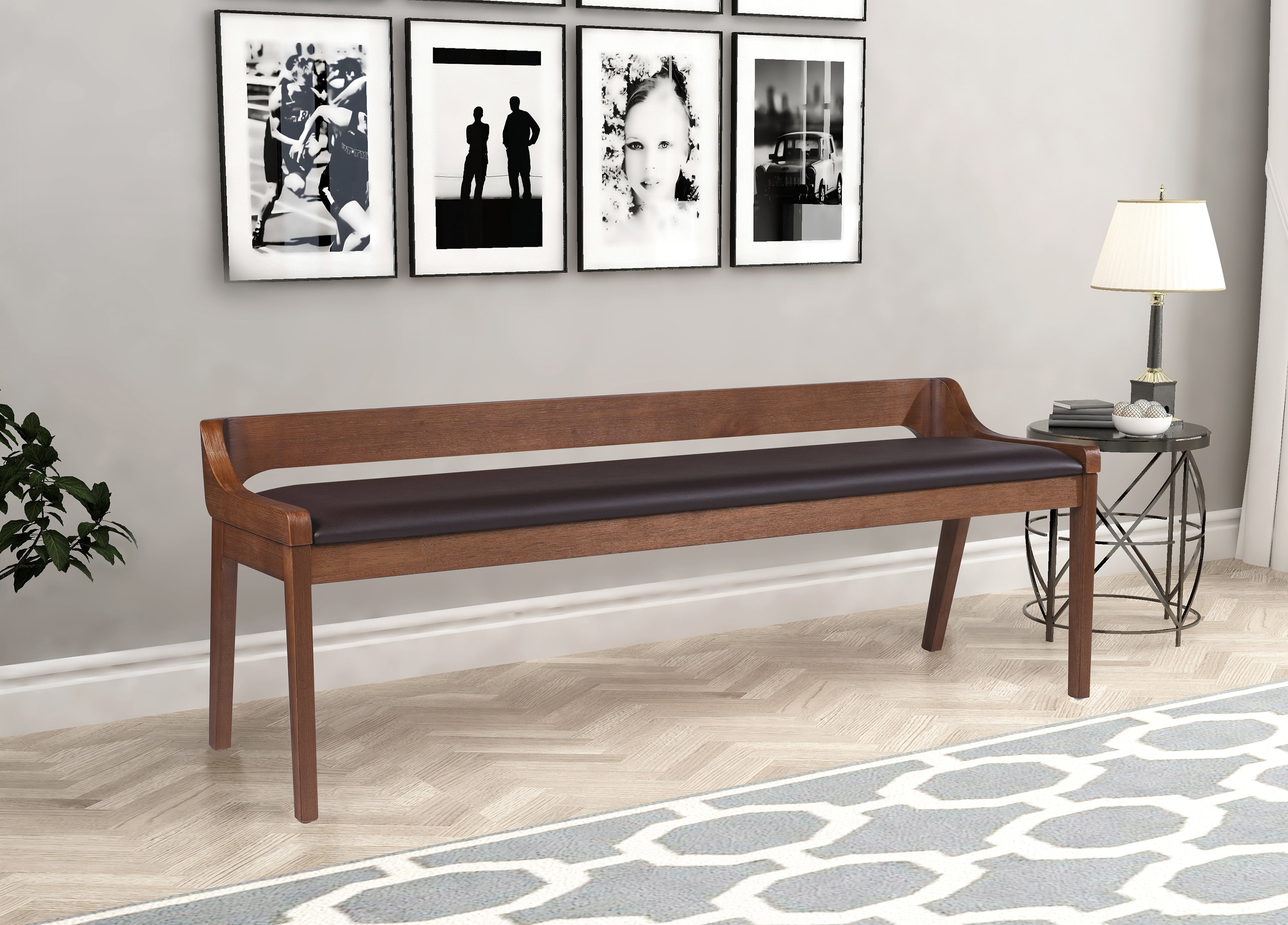 Rasmus Chestnut Brown Acacia Wood Dining Bench with Faux Leather Seat