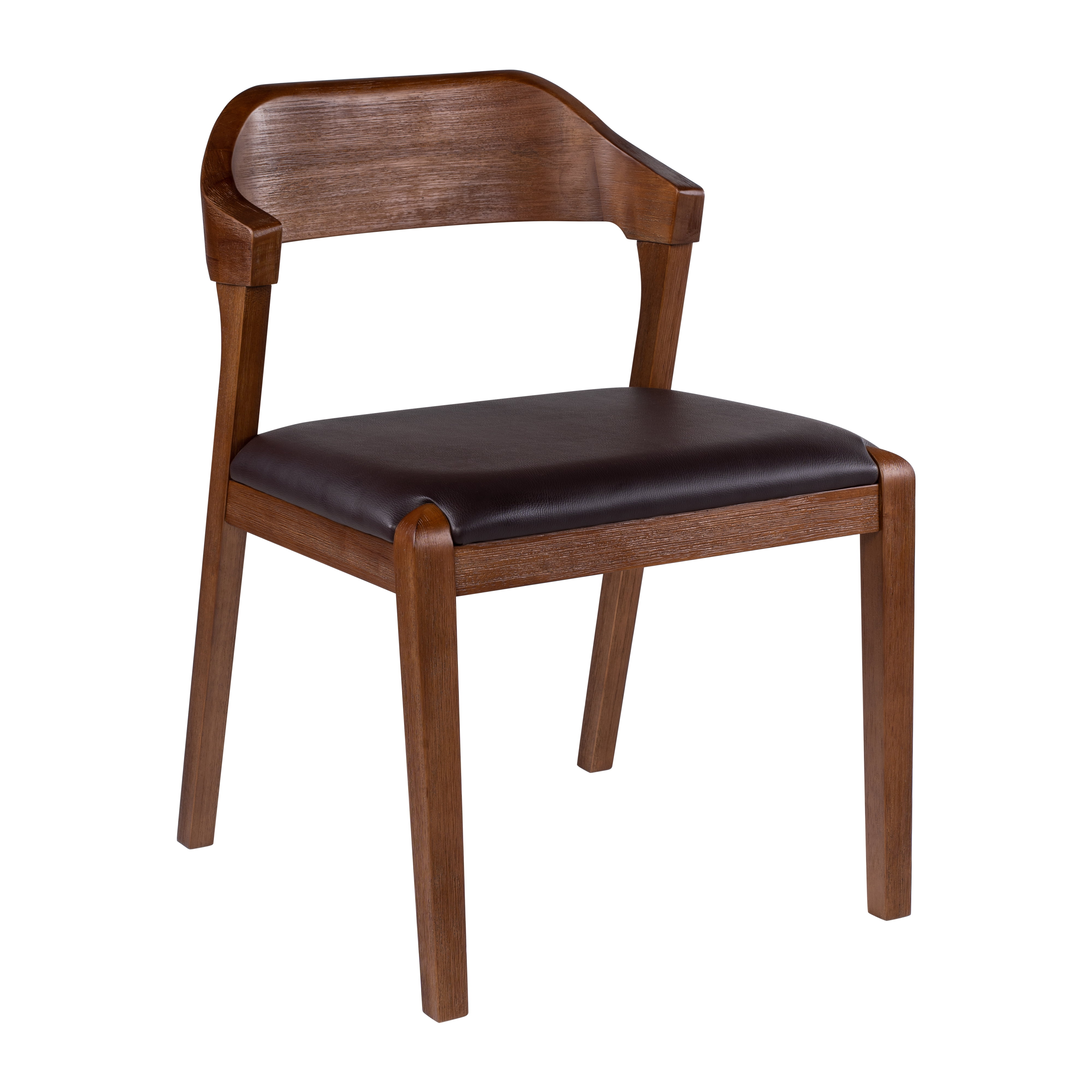 Chestnut Wire-Brushed Faux Leather Low Side Chair
