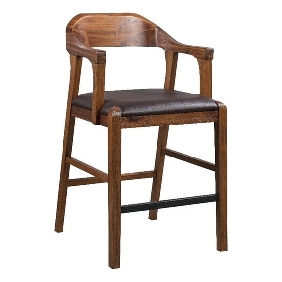 Boraam Rasmus Faux Leather Seat Rubberwood Counter Stool with Chestnut Wire-Brush Finish