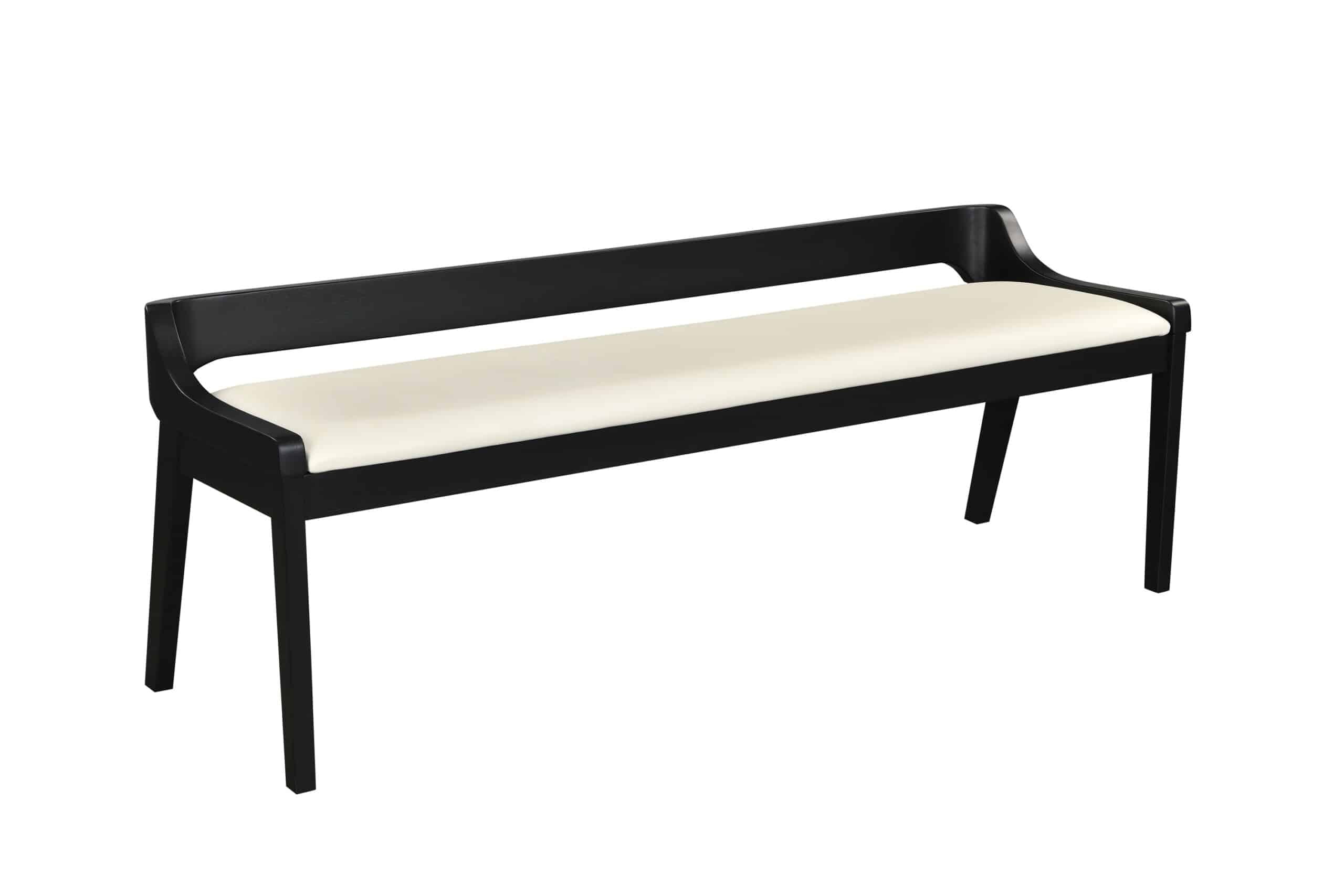 Rasmus 60" Black Rubberwood Dining Bench with Cream Faux Leather Seat