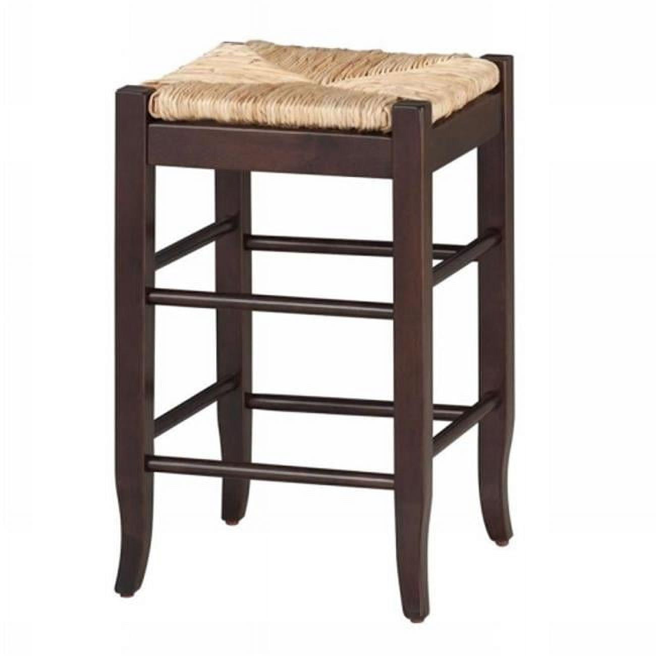 Elegant Cappuccino Hardwood 29" Square Rush Bar Stool