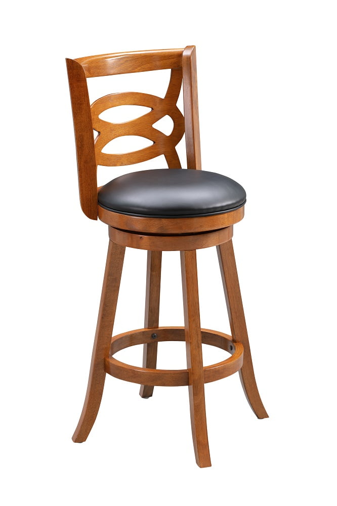 Walnut Brown 24" Swivel Leatherette Counter Stool with Interlocking Backrest